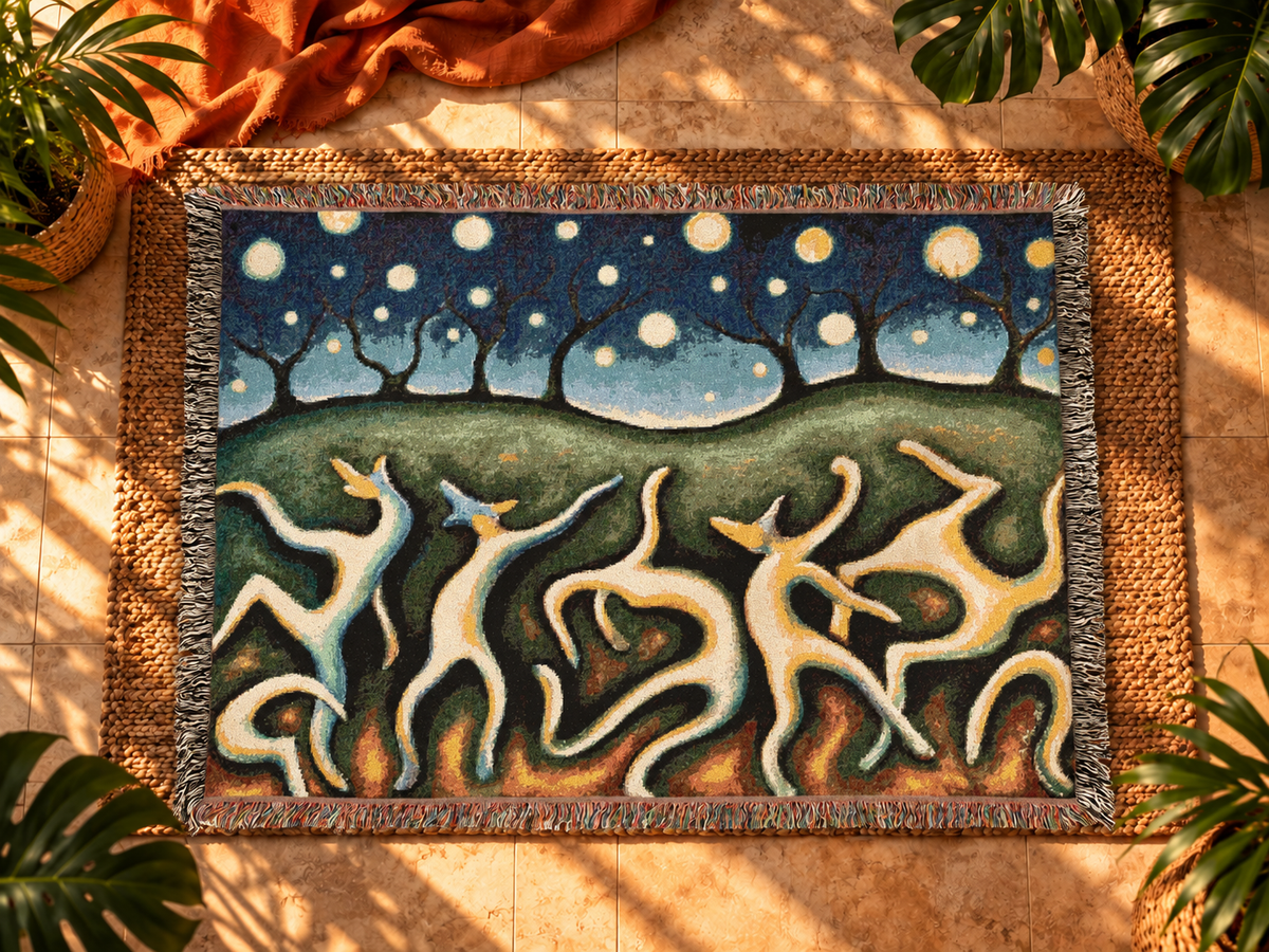 Moonlit Dancers | Abstract Surreal Art Woven Cotton Throw Blanket