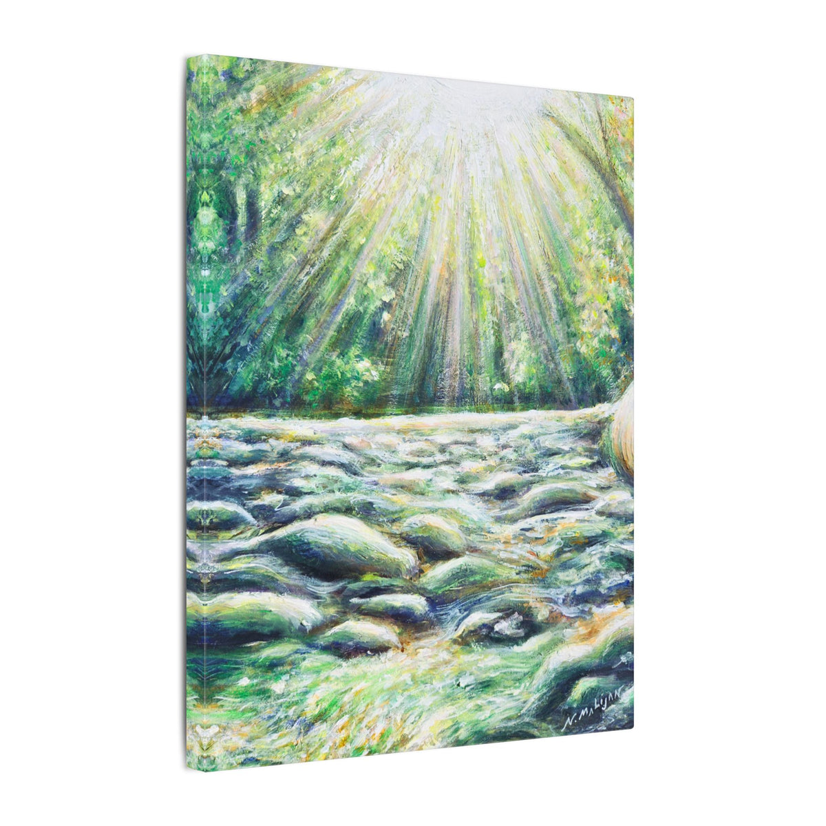 Sunlit River Canvas Print | Go Outside | Nature Wall Art, Bright Forest Stream