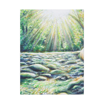 Sunlit River Canvas Print | Go Outside | Nature Wall Art, Bright Forest Stream