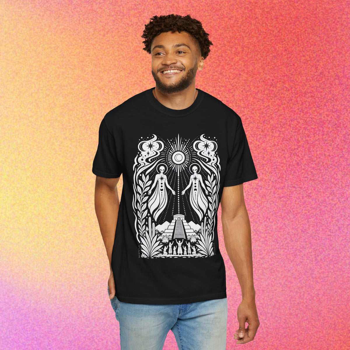 Twin Gods of Wisdom | Ancient Alien Sun & Moon Graphic Tee | Oracle Series