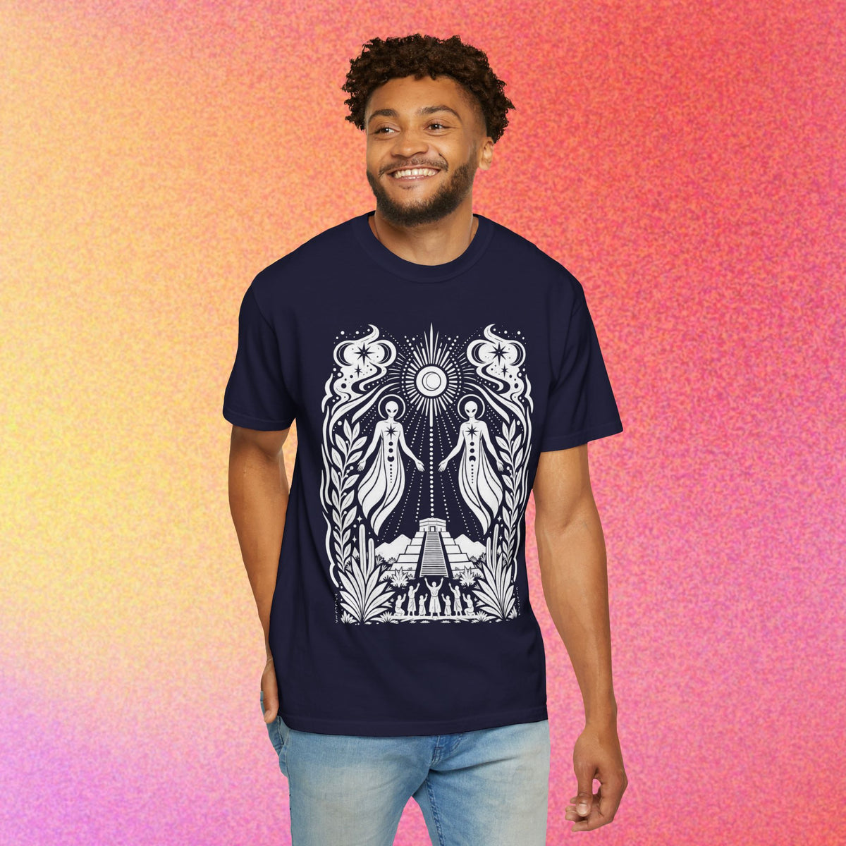 Twin Gods of Wisdom | Ancient Alien Sun & Moon Graphic Tee | Oracle Series