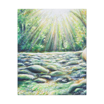 Sunlit River Canvas Print | Go Outside | Nature Wall Art, Bright Forest Stream