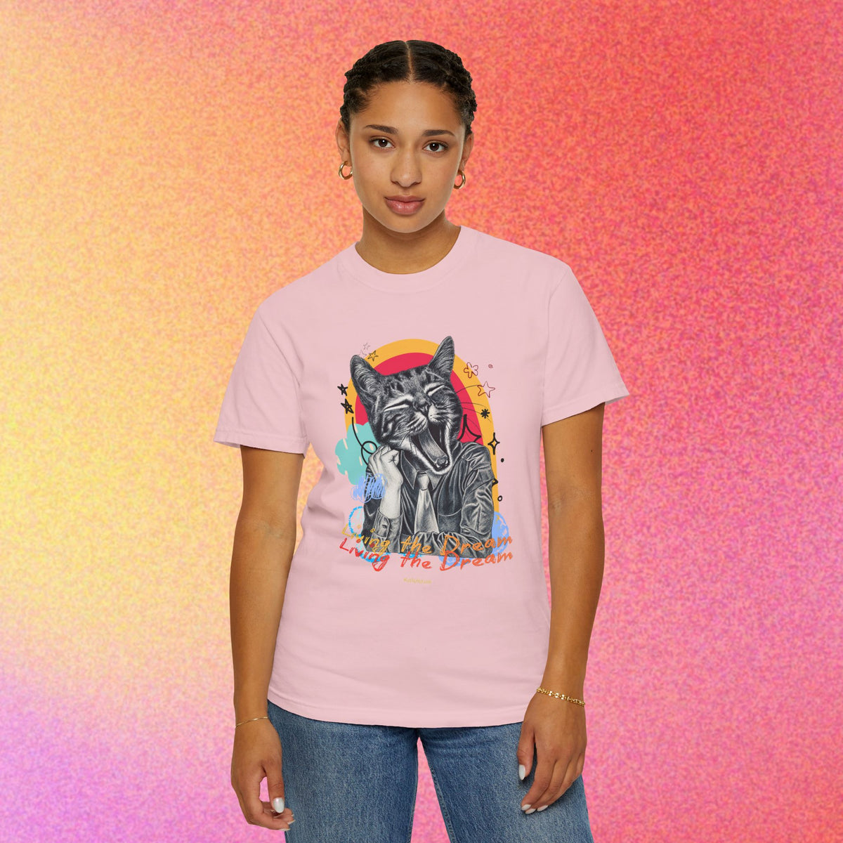 Living the Dream | Funny Tired Cat Graphic T-Shirt