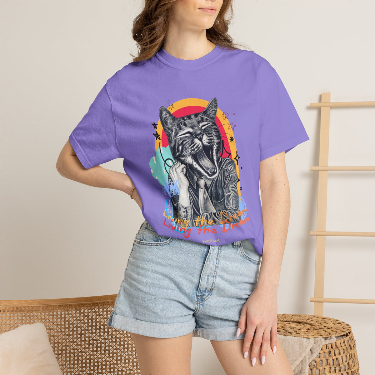Living the Dream | Funny Tired Cat Graphic T-Shirt