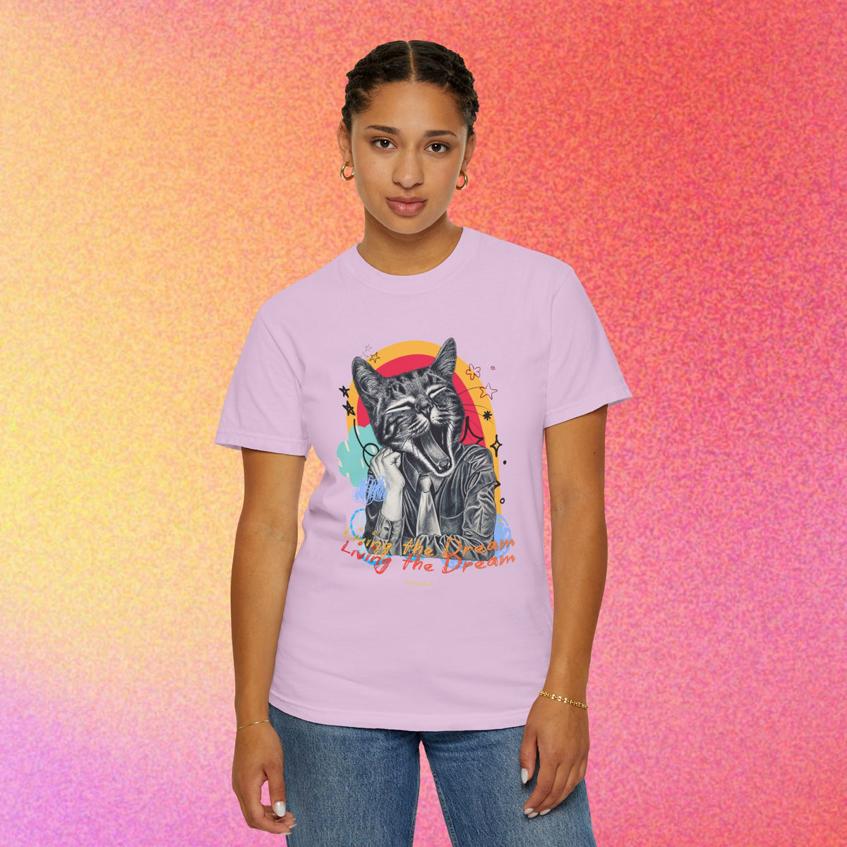 Living the Dream | Funny Tired Cat Graphic T-Shirt