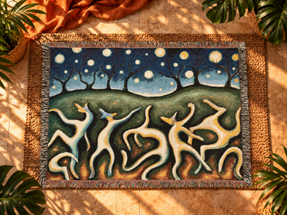 Moonlit Dancers | Abstract Surreal Art Woven Cotton Throw Blanket