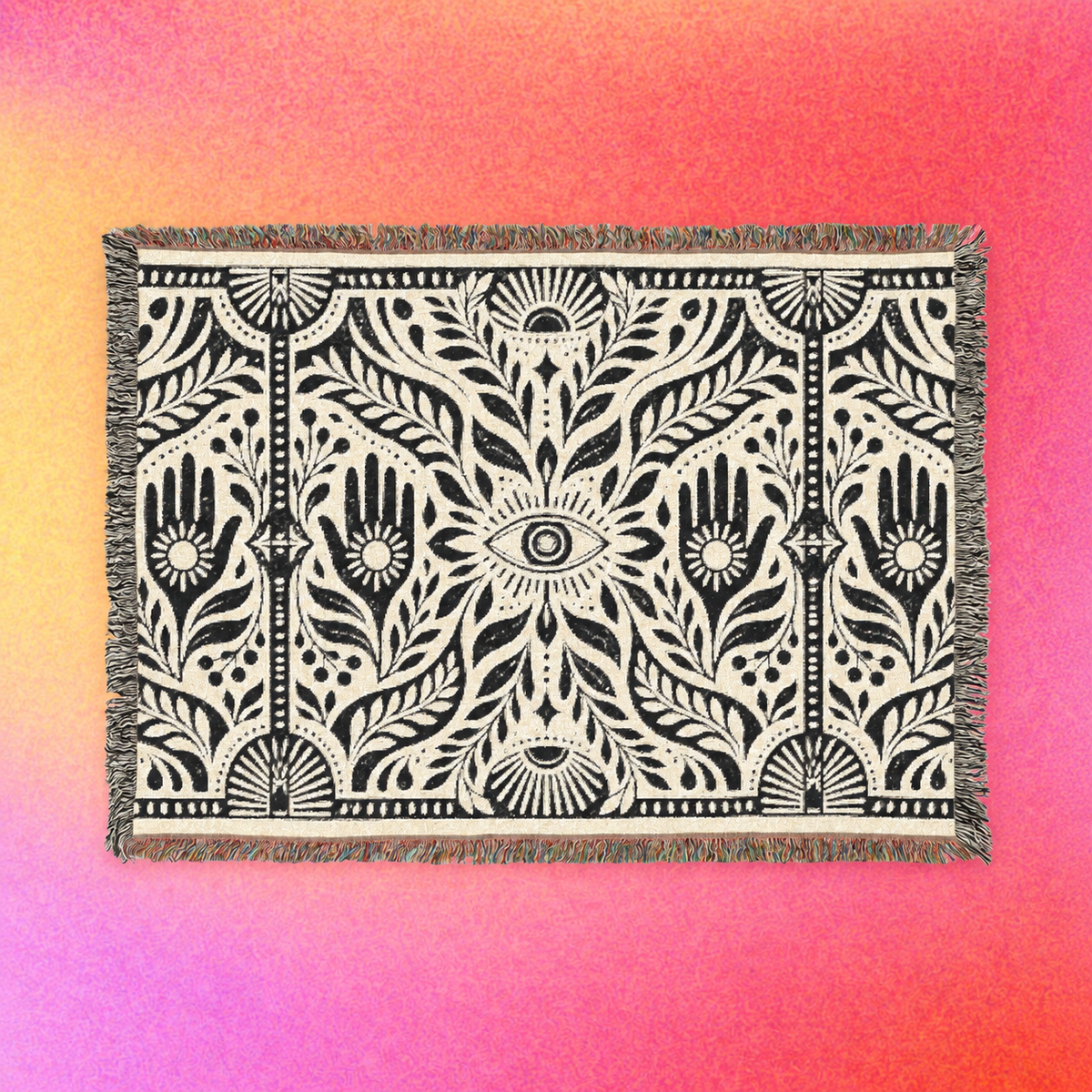 The Mystic | Hamsa Hand & Eye Woven Cotton Throw Blanket