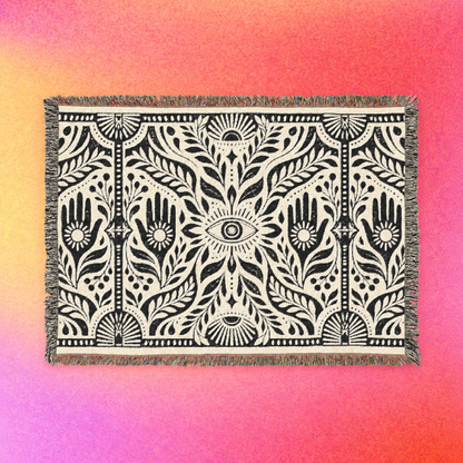 The Mystic | Hamsa Hand & Eye Woven Cotton Throw Blanket