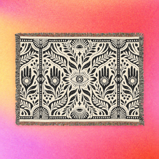 The Mystic | Hamsa Hand & Eye Woven Cotton Throw Blanket