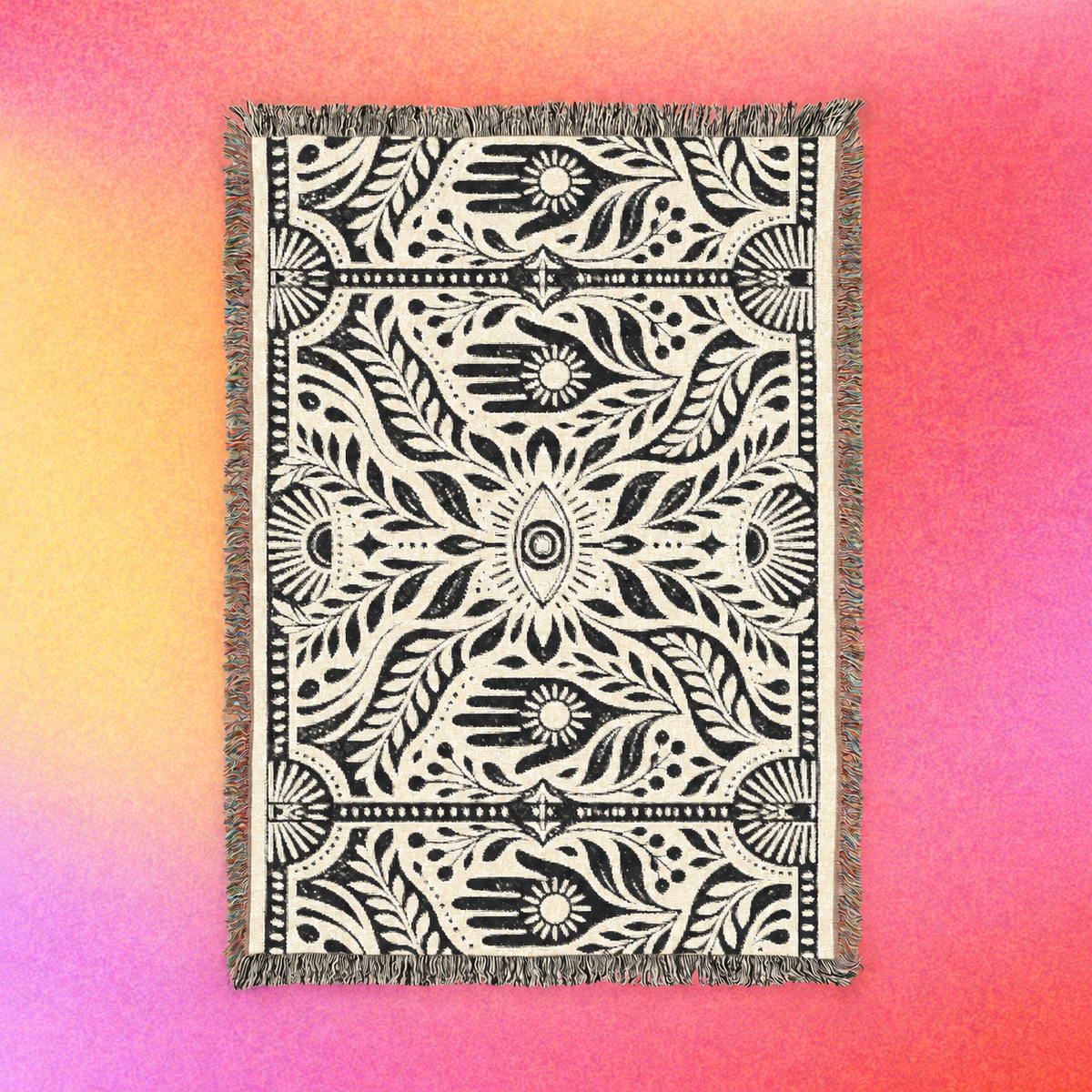 The Mystic | Hamsa Hand & Eye Woven Cotton Throw Blanket