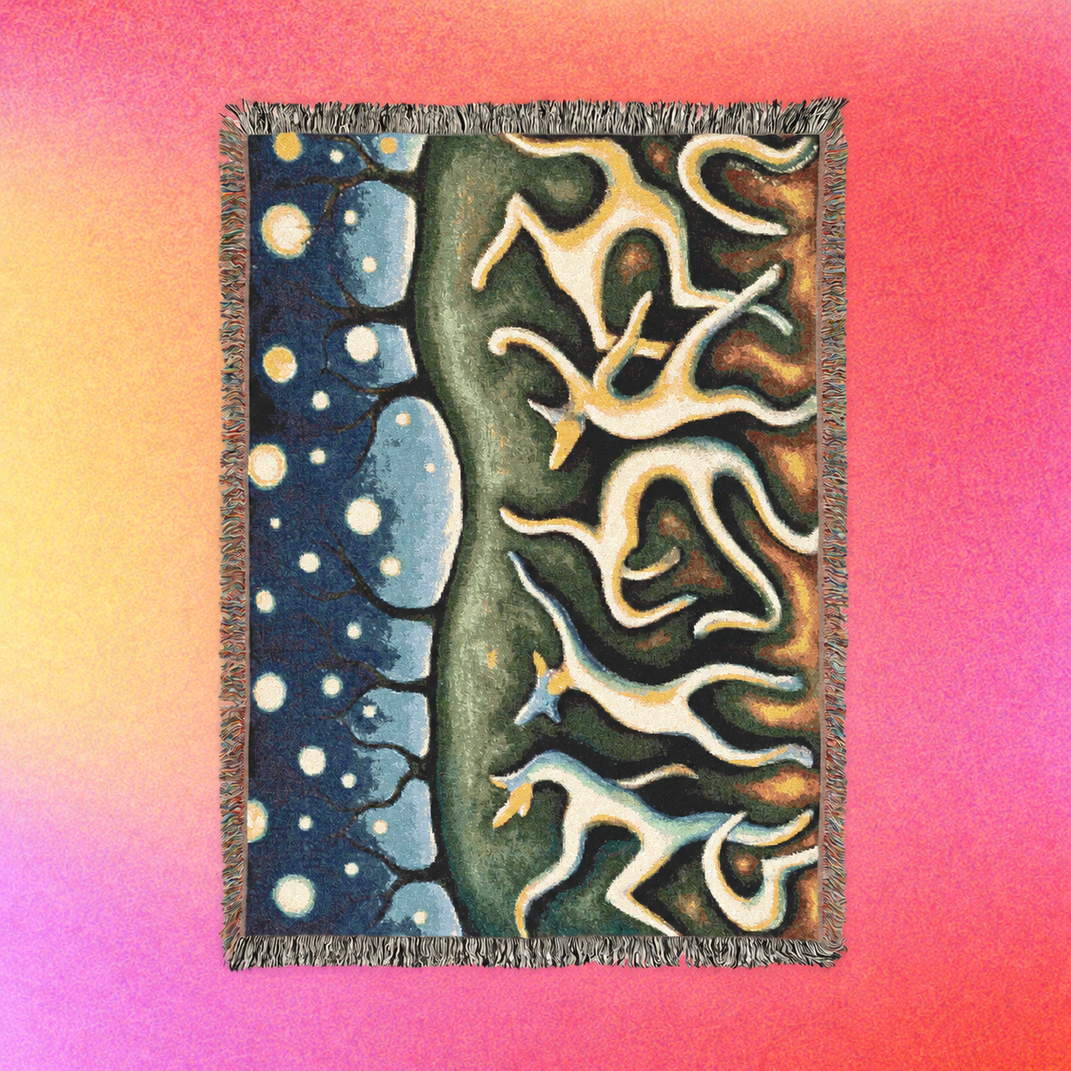 Moonlit Dancers | Abstract Surreal Art Woven Cotton Throw Blanket