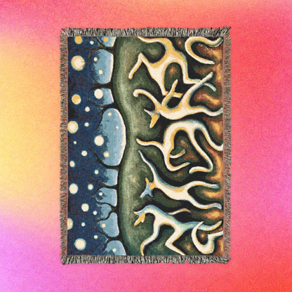 Moonlit Dancers | Abstract Surreal Art Woven Cotton Throw Blanket