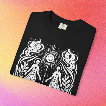 Twin Gods of Wisdom | Ancient Alien Sun & Moon Graphic Tee | Oracle Series