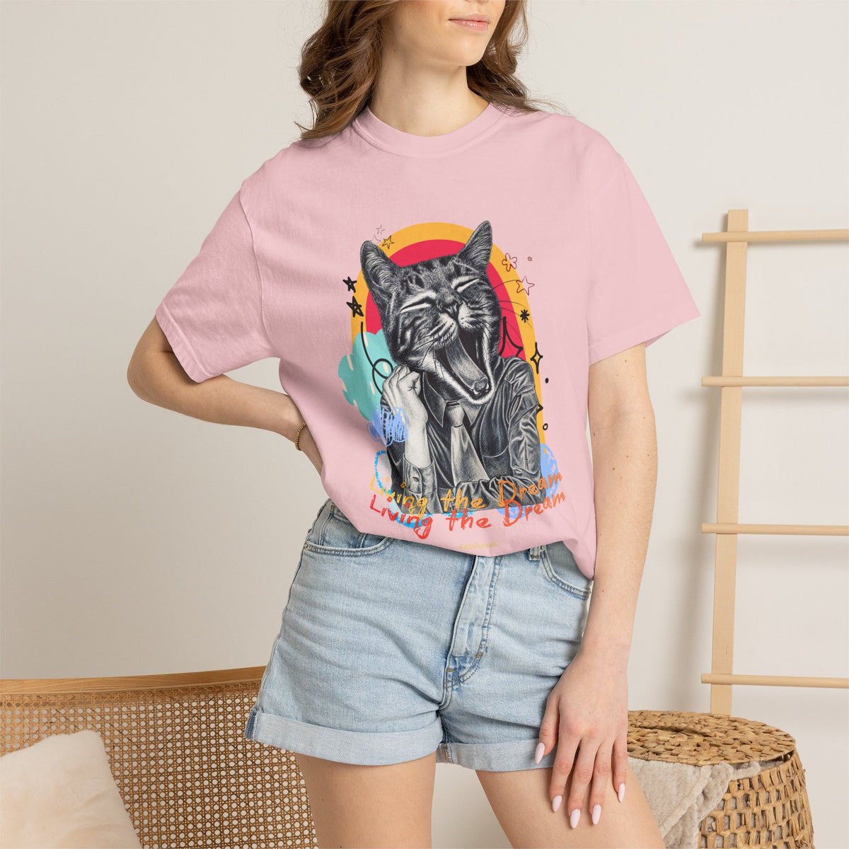 Living the Dream | Funny Tired Cat Graphic T-Shirt