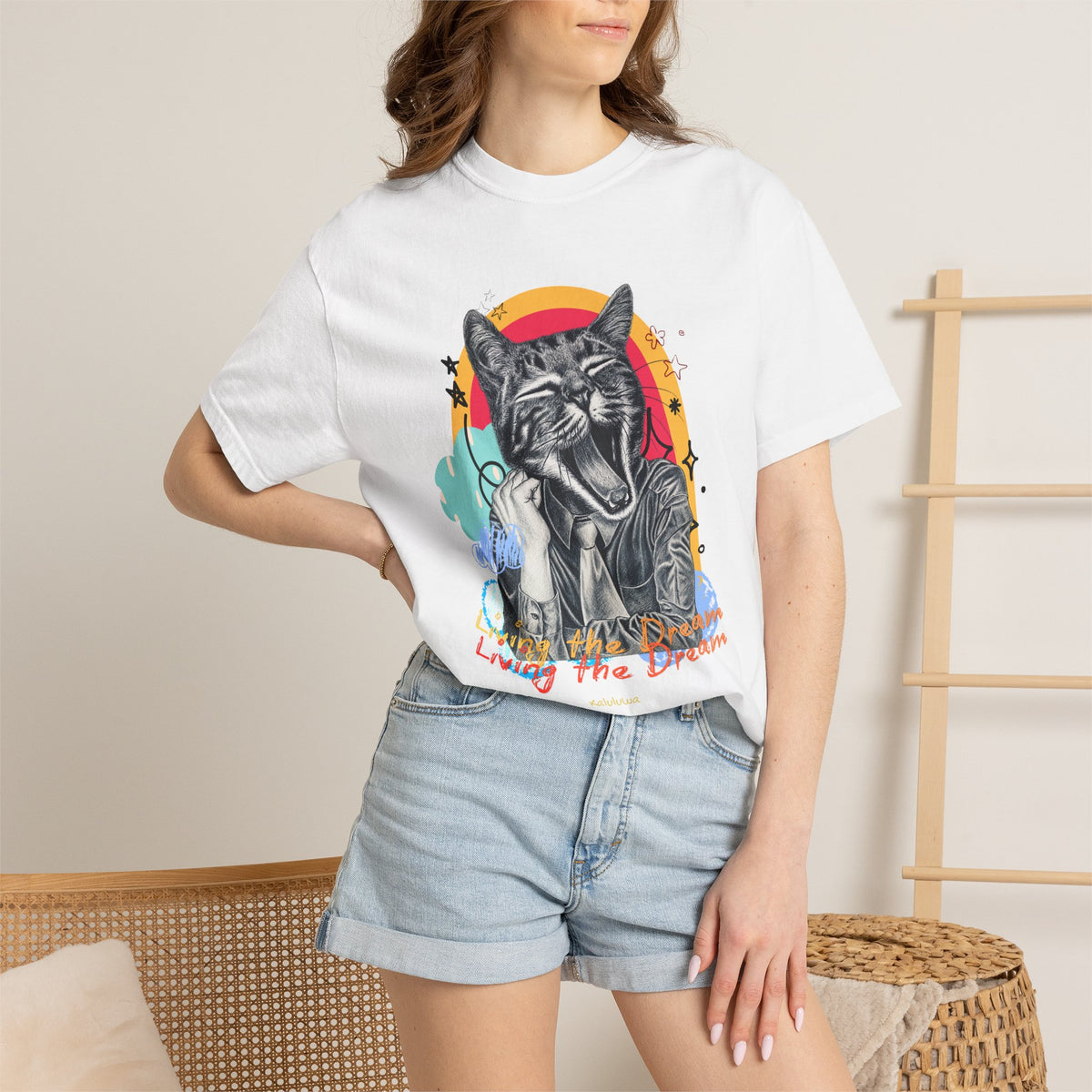 Living the Dream | Funny Tired Cat Graphic T-Shirt