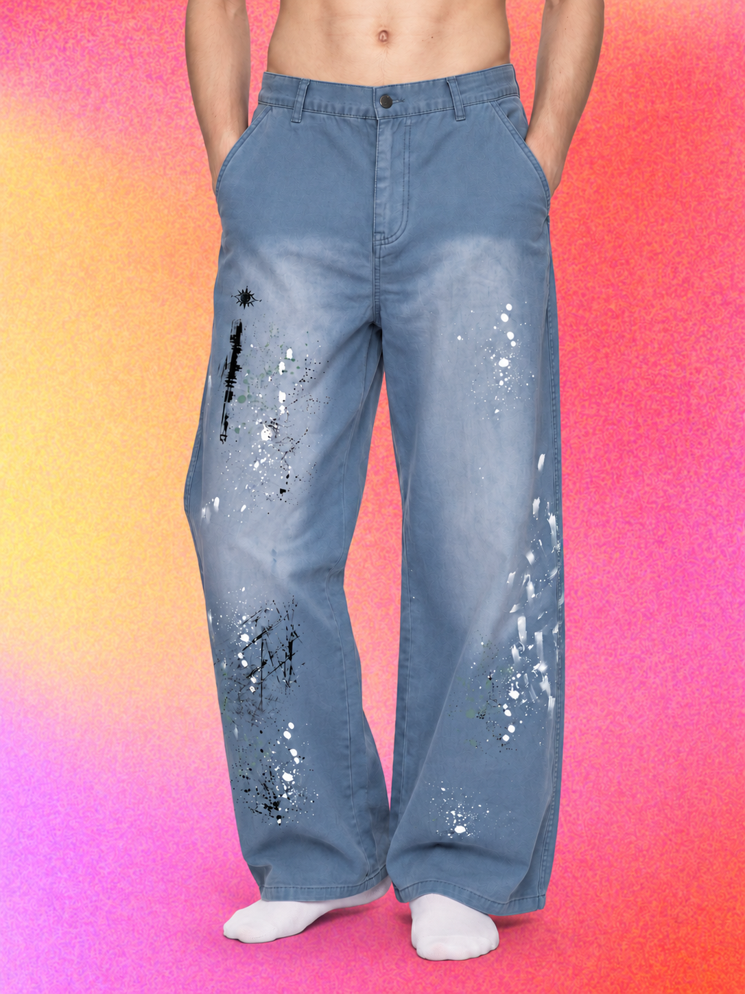 Paint Splatter Jeans | Vintage Washed Straight-Leg Denim