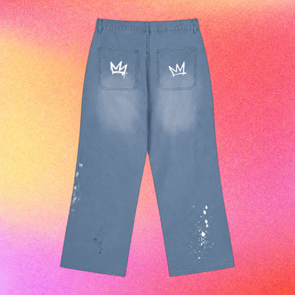 Paint Splatter Jeans | Vintage Washed Straight-Leg Denim