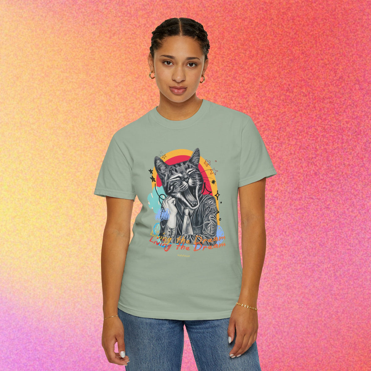 Living the Dream | Funny Tired Cat Graphic T-Shirt
