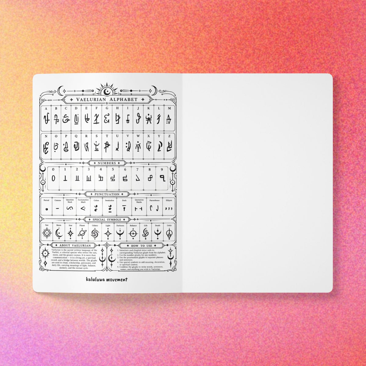 Vessel’s Ledger for Channelers | Celestial Softcover Journal with Alien Vaelurian Alphabet