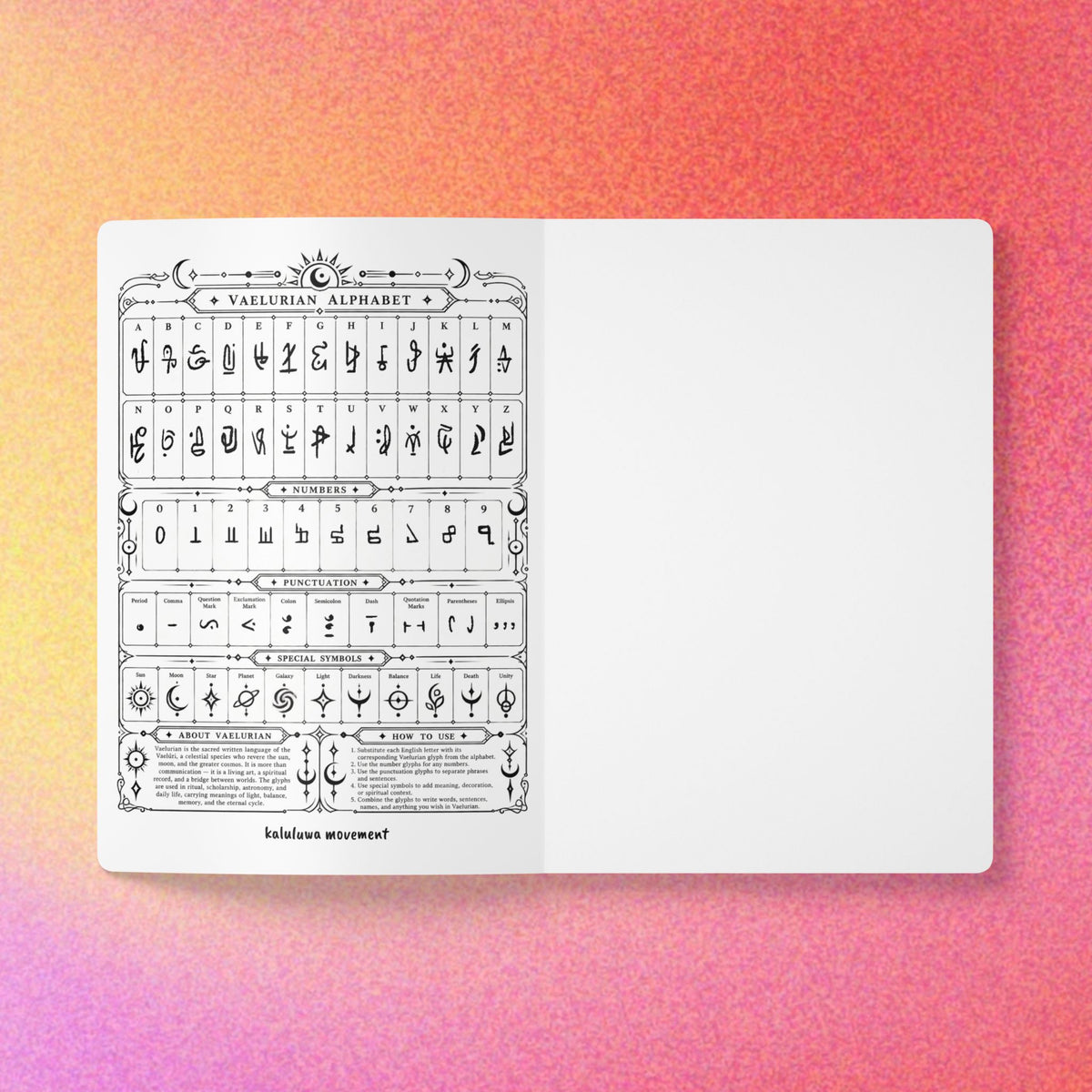 Vessel’s Ledger for Channelers | Celestial Softcover Journal with Alien Vaelurian Alphabet