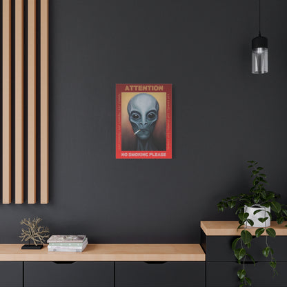 Close-up of printed canvas texture and high-contrast alien features.