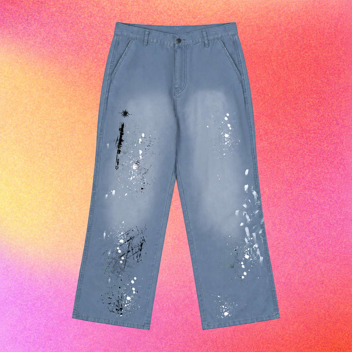 Paint Splatter Jeans | Vintage Washed Straight-Leg Denim