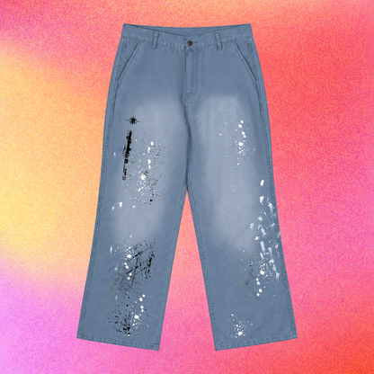 Paint Splatter Jeans | Vintage Washed Straight-Leg Denim