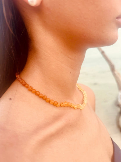Raw Baltic Amber + Sunflower | Necklace |