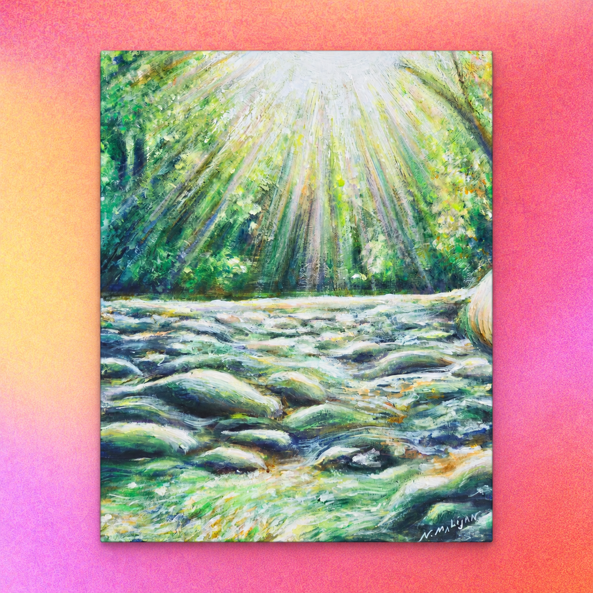 Sunlit River Canvas Print | Go Outside | Nature Wall Art, Bright Forest Stream