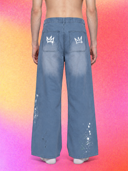 Paint Splatter Jeans | Vintage Washed Straight-Leg Denim